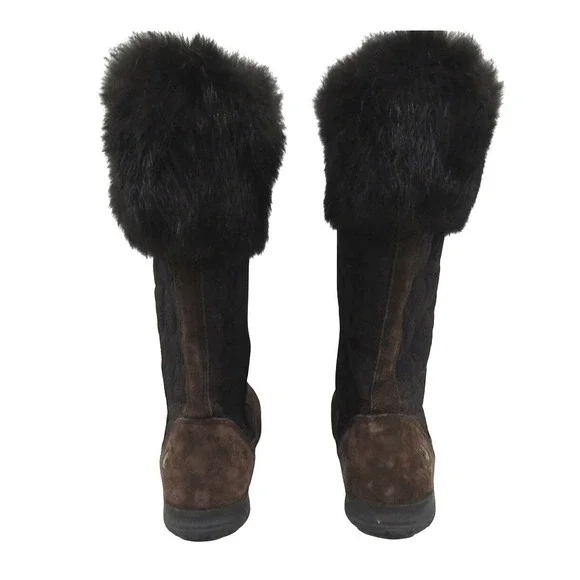 Coach Talen Quilted Suede Fur Trim Side Zip Boots Women's Size 9.5M Brown Black - Picture 3 of 6